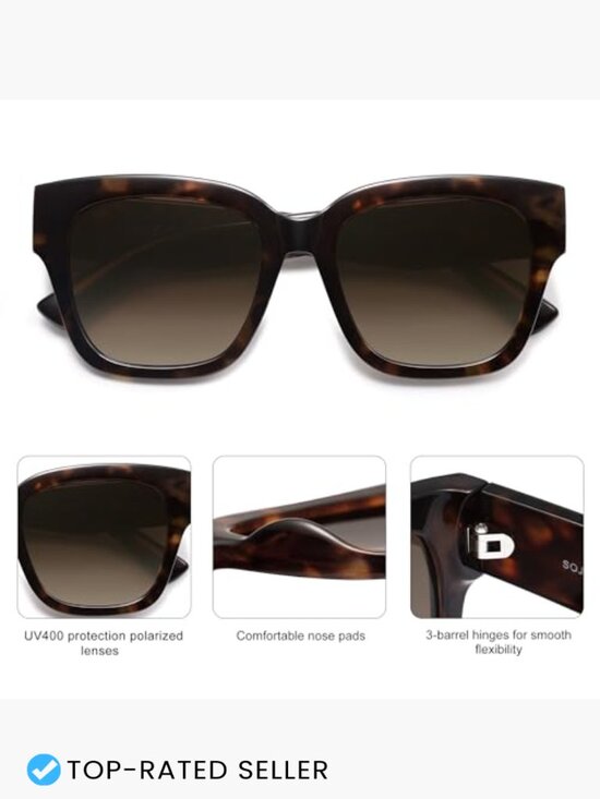 Trendy Polarized Square Sunglasses Retro Oversized Thick Frame Sun Glasses